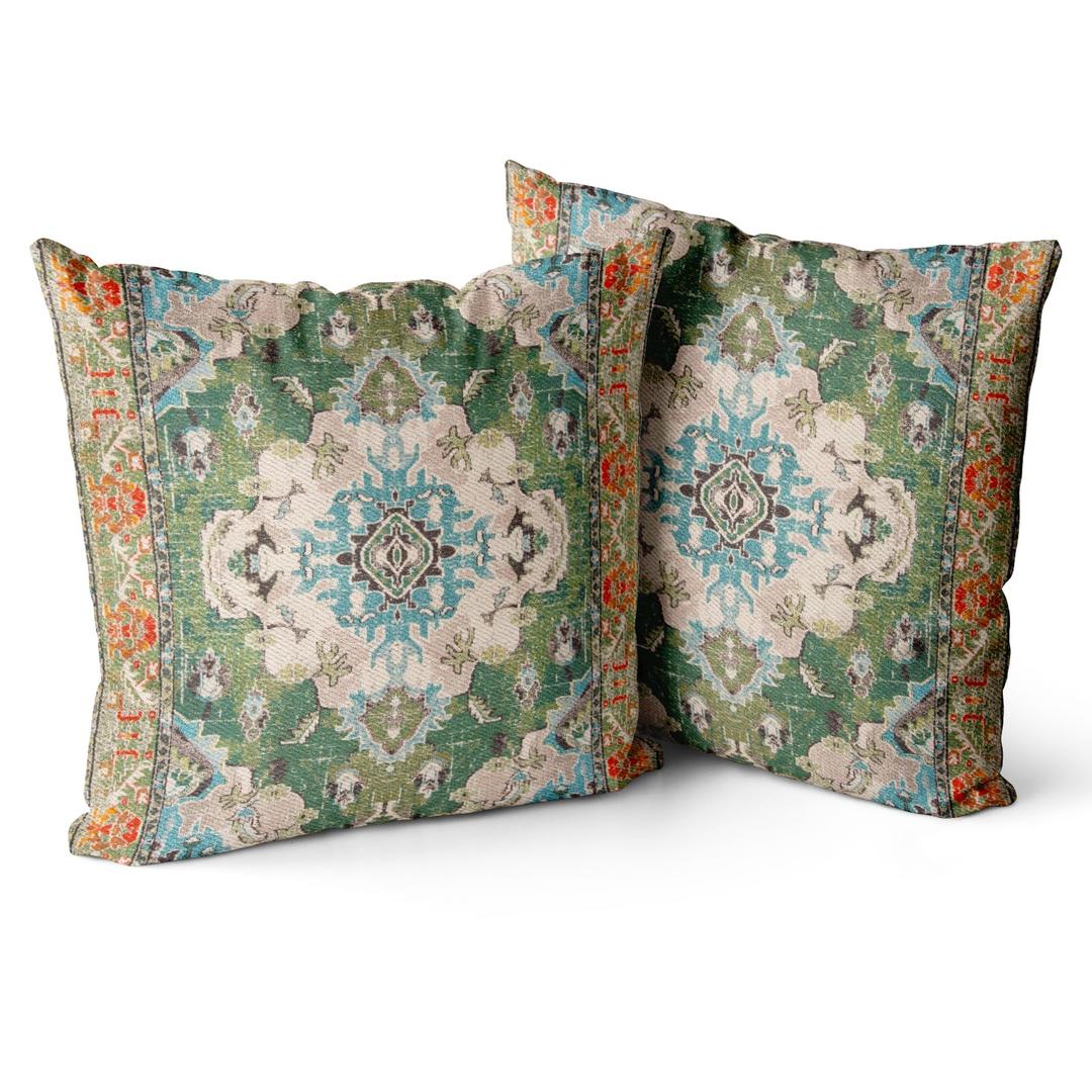 Snycler Boho Throw Pillow Covers 18x18 inch Set of 2 Boho Rug Carpet Double Sided Pattern Cotton Soft Pillow Case Cushion Cover Pillowcase for Couch Sofa Bed Decorative (Green)