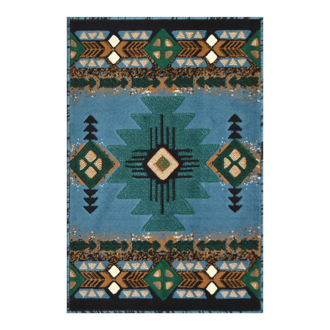 YHSFSouth West Native American Area Rug C318 - Easy Clean, Thick, Soft, Durable Native Tribal American Indian Inspired Rug for Bedroom/Living Room and More - Blue-Green, 2 Feet x 3 Feet 4 Inches