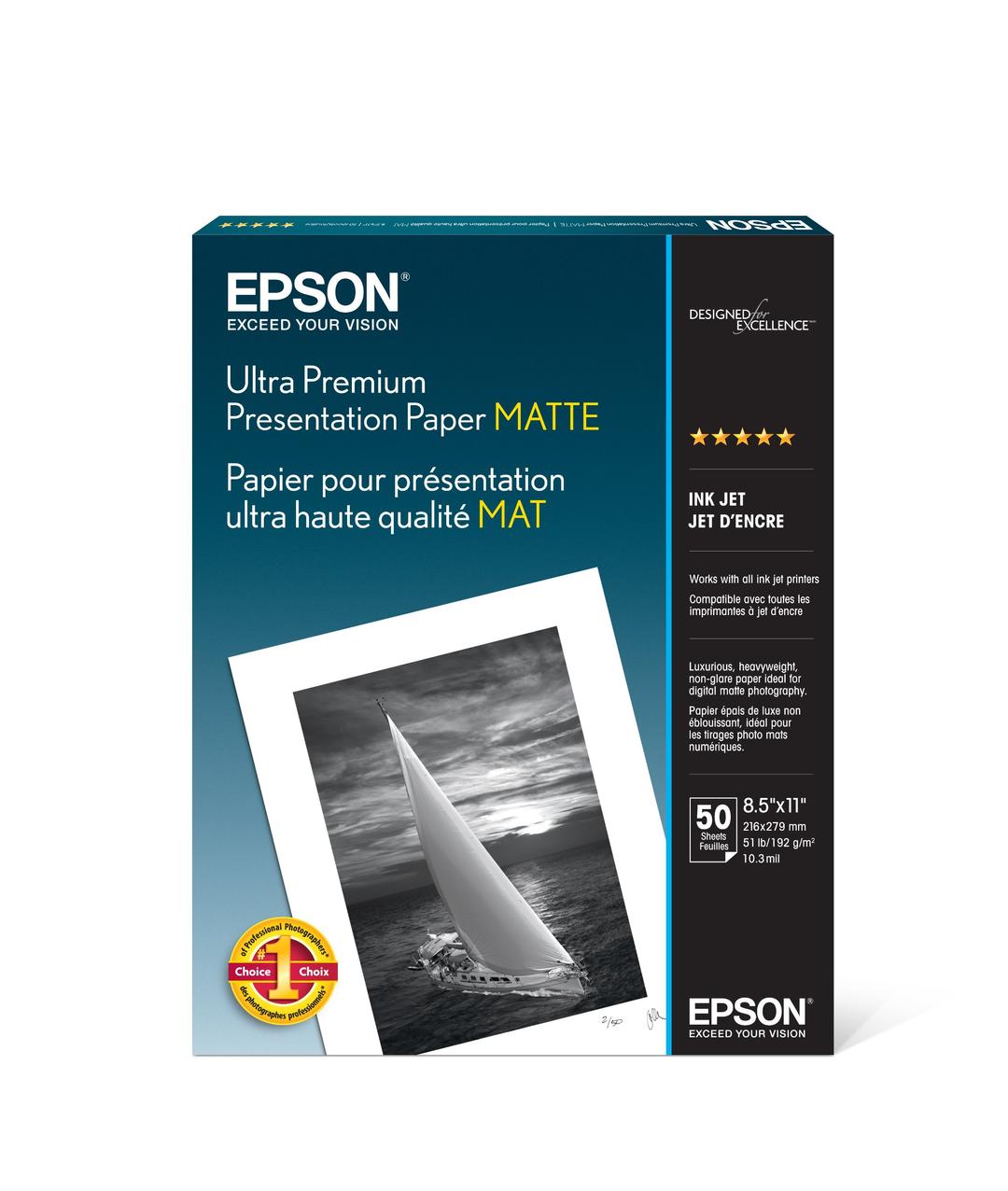 Epson Ultra Premium Presentation Paper MATTE (8.5x11 Inches, 50 Sheets) (S041341),White