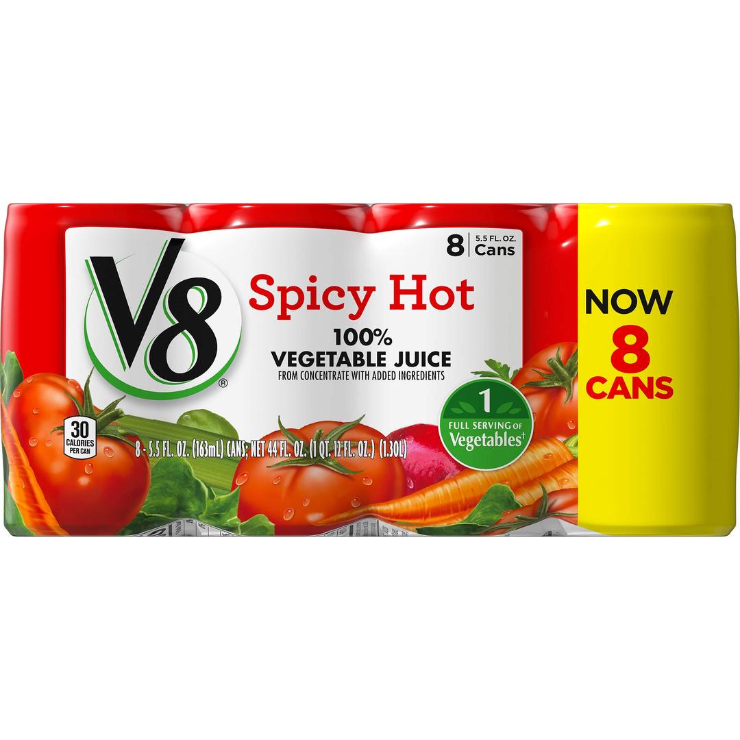 V8Spicy Hot 100% Vegetable Juice, 5.5 fl oz Can (6 Packs of 8 Cans)