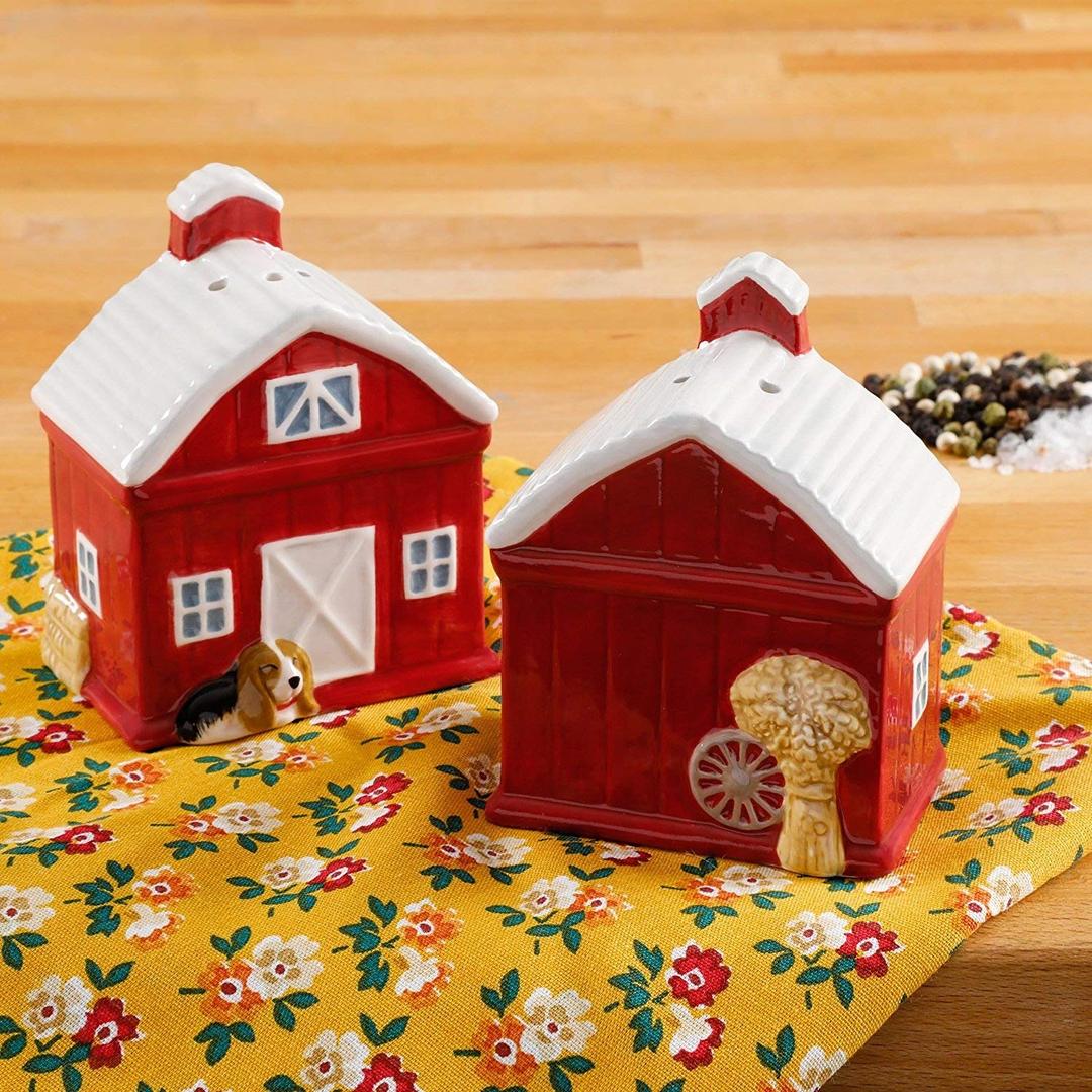 Pioneer Woman Rustic Barn Ceramic Salt & Pepper Shaker Set