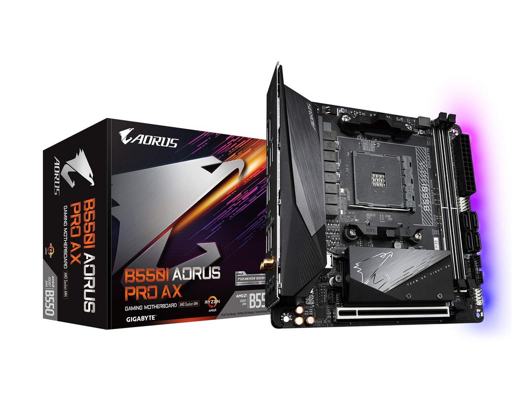 GIGABYTEB550I AORUS PRO AX (AM4 AMD/B550/Mini-Itx/Dual M.2/SATA 6Gb/s/USB 3.2 Gen 1/WiFi 6/2.5 GbE LAN/PCIe4.0/Realtek ALC1220-Vb/DisplayPort 1.4/2xHDMI 2.0B/RGB Fusion 2.0/DDR4/Gaming Motherboard)