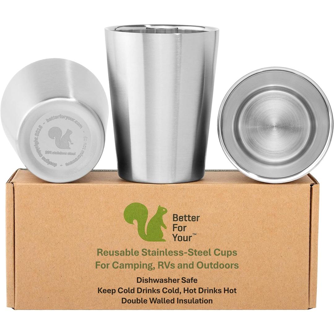 Stainless Steel Cups Double Wall Tumbler Glasses 16 oz - Premium Pint Cups - Set of 2 - Stackable Shatterproof - Dishwasher Safe for Home, Camping, RV - BPA Free