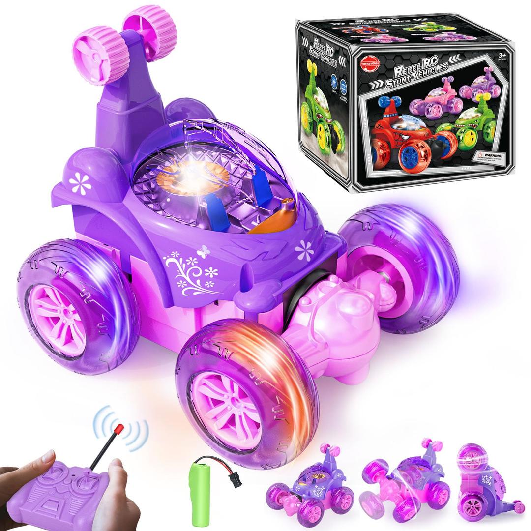 YongnKids Rc Stunt Car, Remote Control Car for Girls,360°Rotate Remote Control Cars with Wheel Lights & Music & Sticker 4WD Rc Hobby Car, Car Toys for 3-8 8-12 Girls Birthday Chirstmas Gift