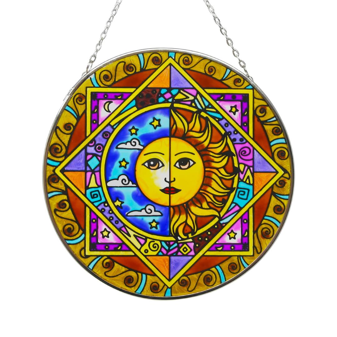 Thorness Sun and moon eclipse glass sun catcher 150mm with chain for hanging perfect for conservatory | living rooms | garden | garden hanging | suncatchers | rainbow colours