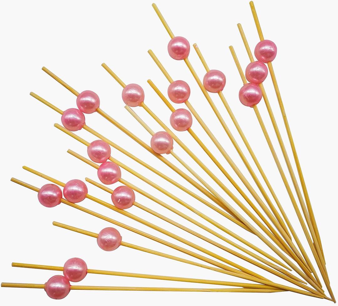 PuTwoToothpicks for Cocktail Appetizers Fruits Dessert, 100 Count, Pink Pearls