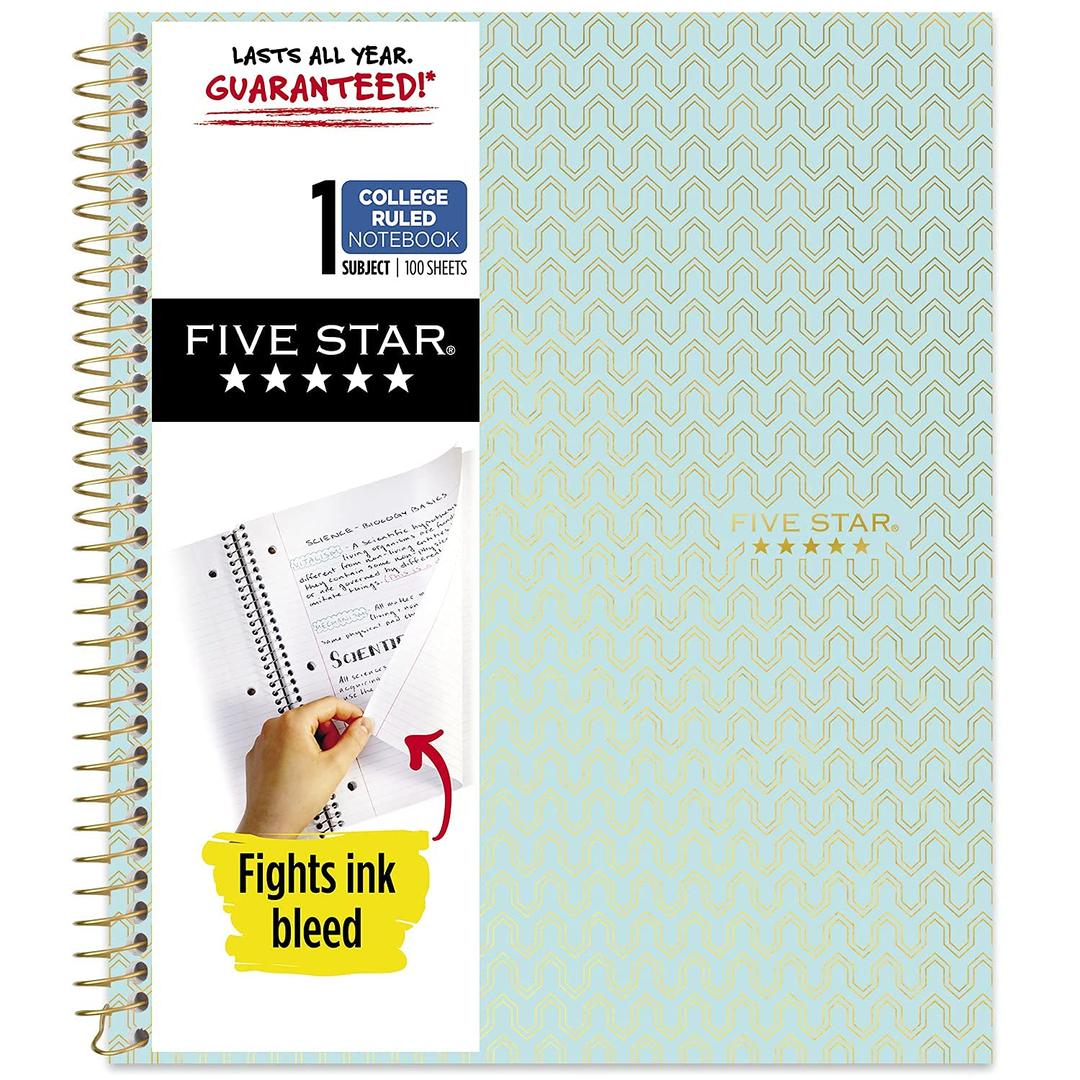 Five StarSpiral Notebook + Study App, 1-Subject, College Ruled Paper, 11" x 8-1/2", 100 Sheets, Design Will Vary (06348)