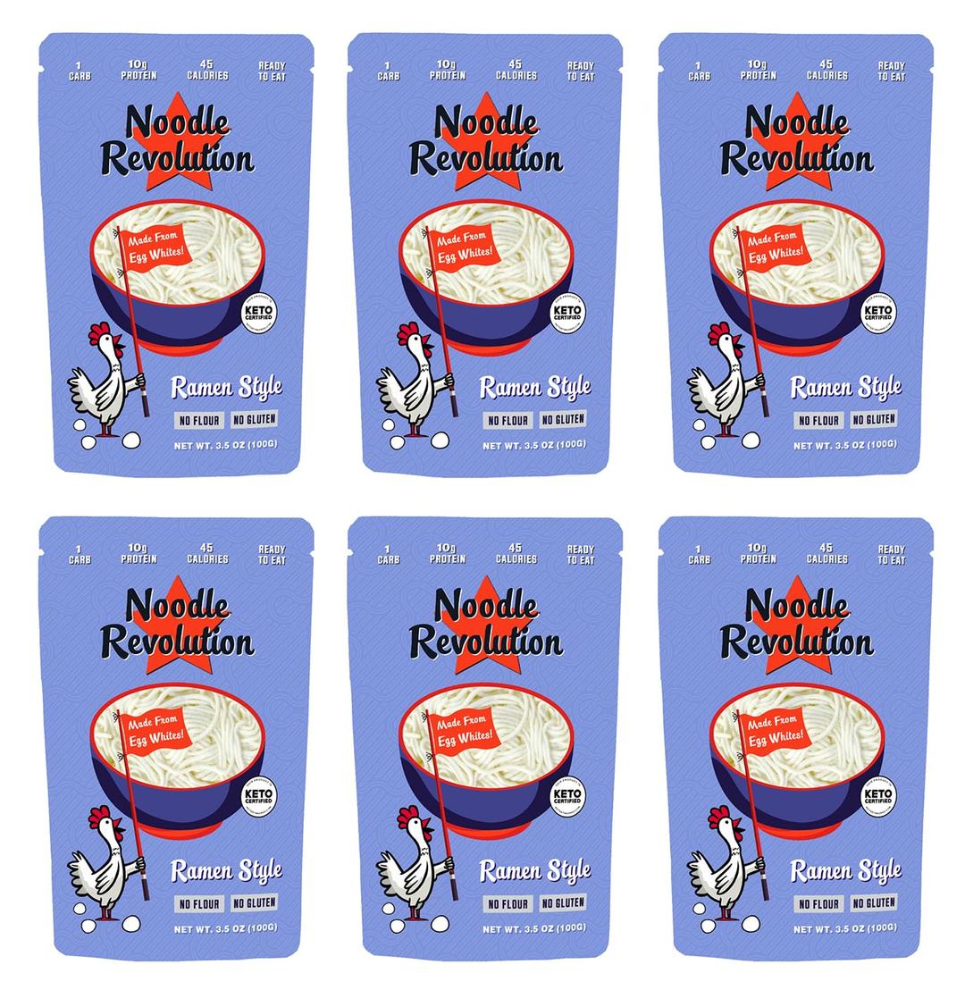 Noodle Revolution - Keto Noodles (Just 1G Carbs), Made From Egg Whites, 10G Protein, Taste & Texture Just Like Real Noodles, Ready To Eat, Keto Certified, Certified Paleo (Ramen, Six)