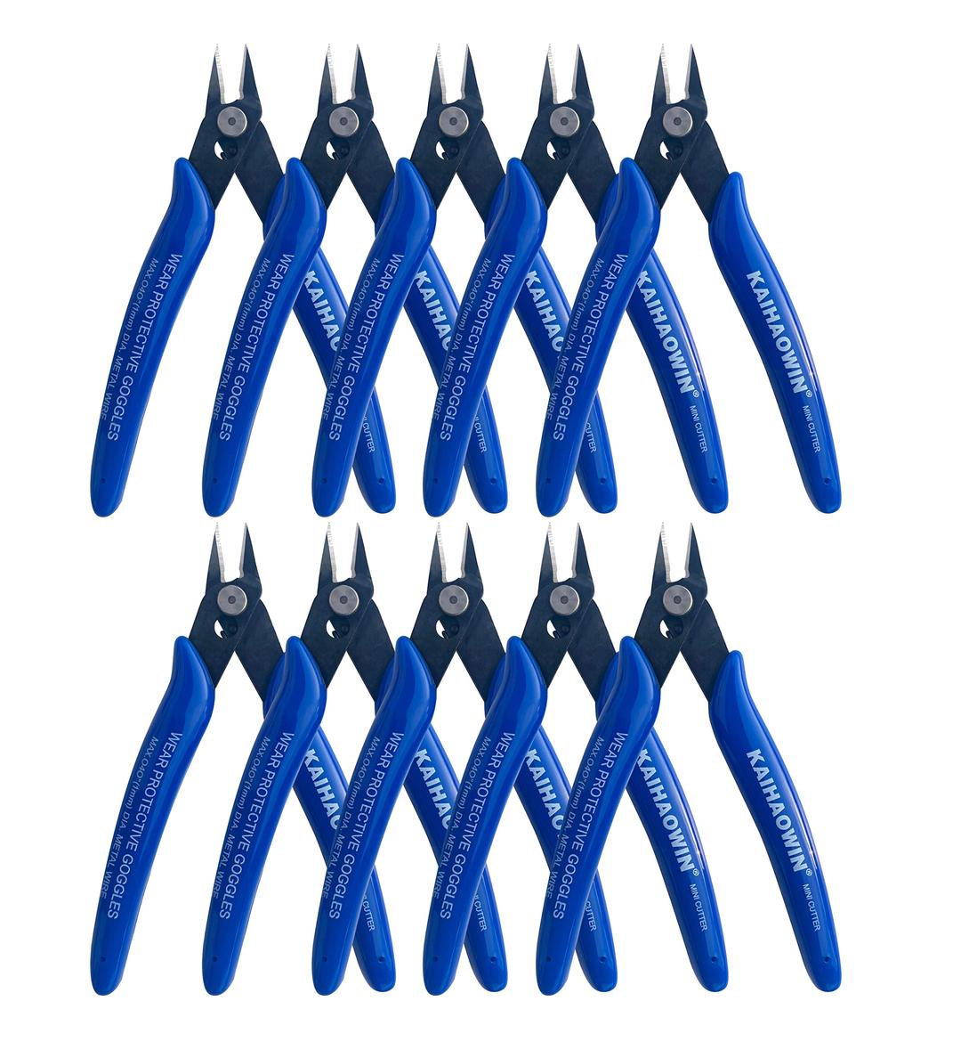 Small Wire Cutters 10 Pack- KAIHAOWIN 170 Wire Flush Cutters Wire Clippers Nippers Clean Cut Pliers Side Cutter Diagonal Cutting Pliers for Electronic Floral Heating Wire Model Sprue Soft Copper, Blue