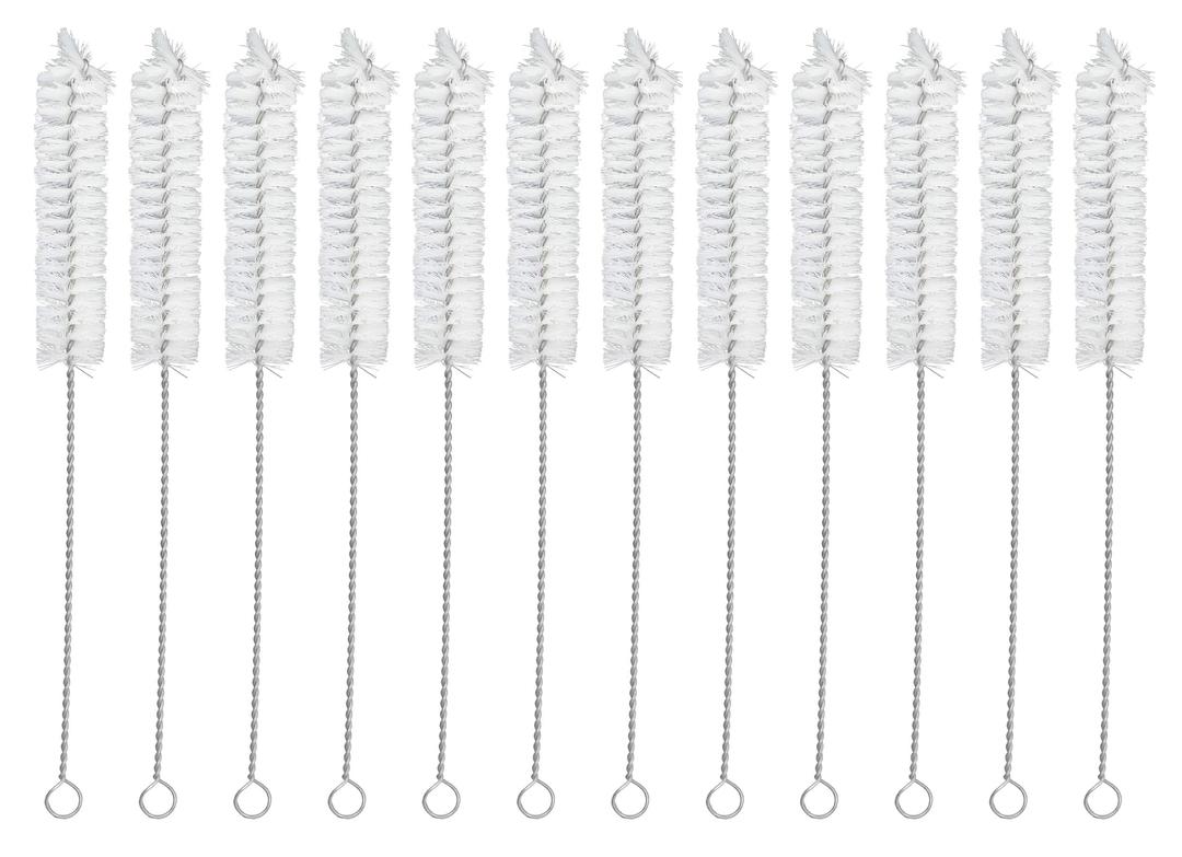 EISCO 12PK Bristle Cleaning Brushes with Fan-Shaped Ends, 9" - Twisted Stainless Steel Wire Handle - Ideal for 0.6" - 0.8" Diameter Tubes, Bottles, Flasks, Cylinders, Jars, Vases, Cups