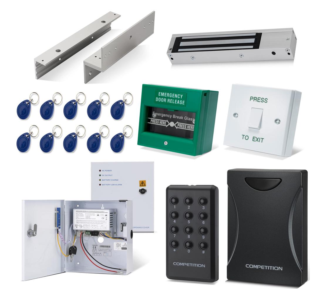 SecureMyDoor - Full Door Entry Kit | Indoor Security System with Electric Maglock Magnetic Lock, Proximity Reader & RFID Fobs | Ideal for Commercial & Home Residential Access Control Door