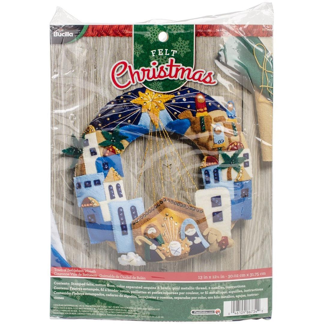 BucillaFelt Applique Wreath Town of Bethlehem, Size 13 x 12.5-Inch, Blue, Brown, Gray