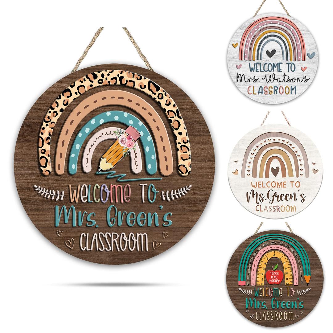 Teacher Appreciation Gifts, Personalized Teacher Signs for Classroom,Teacher Door Signs, Teacher Name Sign for Classroom Door, Boho Rainbow Classroom Decorations for Teachers Elementary Preschool