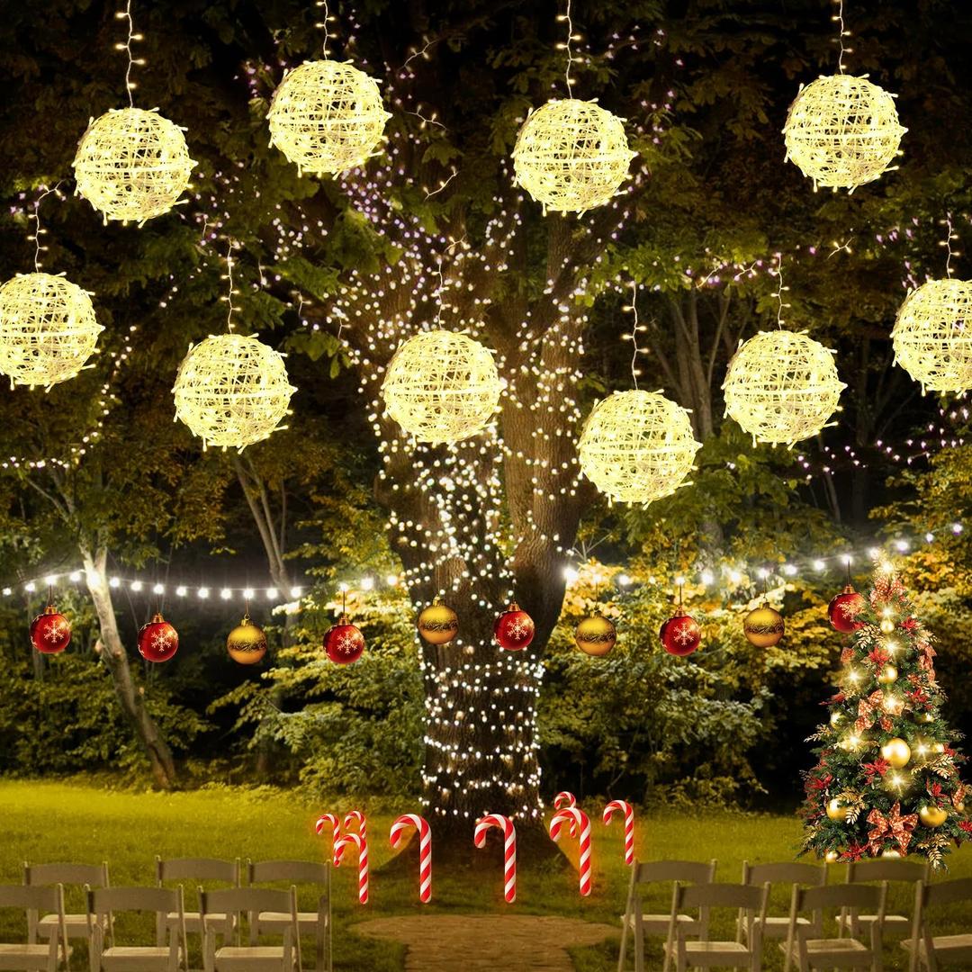 Christmas String Lights Outdoors,4 Pack 7.98" Sphere Lights,Ball Tree Garden Globe Lights for Home, Party, Christmas, Porch Patio,Wedding, Garden,Tree Decoration with Plug