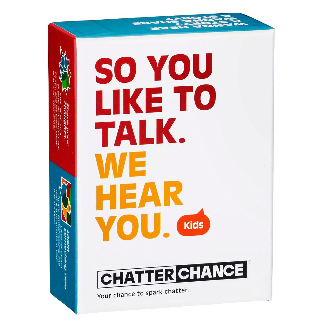 ChatterChance Kids: Conversation Card Game Gift for Family Fun Activities or Car Travel Road Trip Games for Children - 80 Thought Provoking Question Deck of Cards Learning Social Skills Therapy