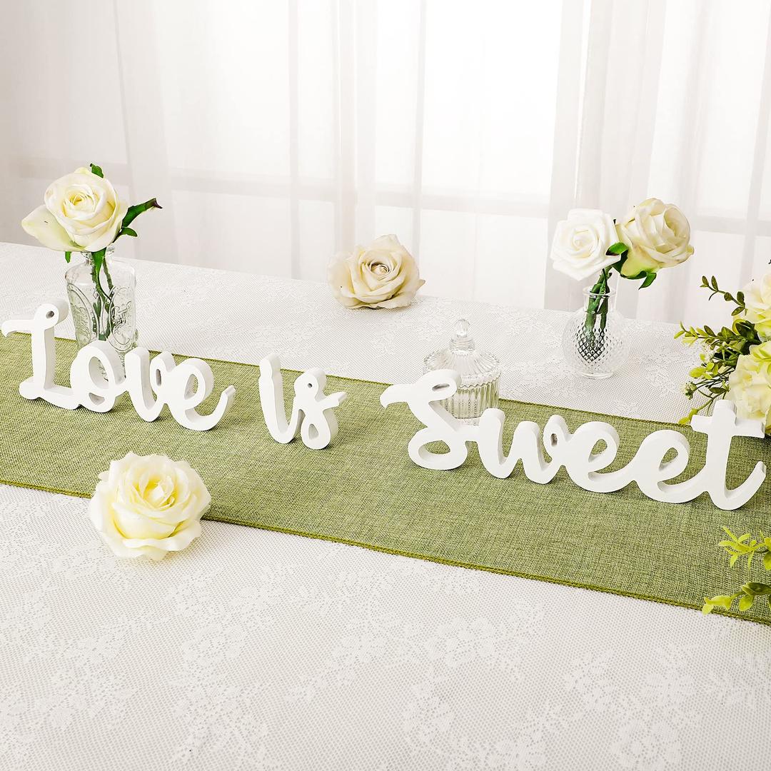 Love Is Sweet Table Decor Hollow Love Sign Wooden Love Is Sweet Sign for Dessert Table Freestanding Love Wood Sign Love Is Sweet Signs Wooden Letter Love Table Top for Wedding Shelf (White)