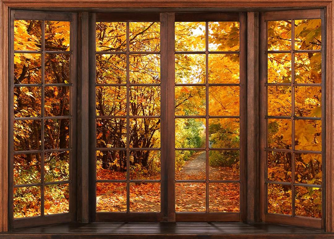 Fall Window Backdrop Autumn Fall Backdrop Autumn Forest Scene Background Decoration Fall Photography Background Thanksgiving Backdrop Banner Party Decor cp-534(7X5ft)