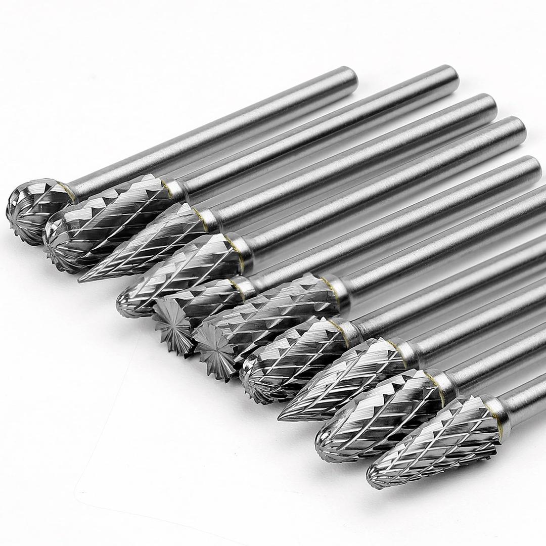 Carbide Burr Set Compatible with Dremel Rotary 1/8"" Shank 10PCS Die Grinder Rotary Tool Rasp Bits Accessories for Woodworking Drilling Metal Carving Engraving Polishing Double Cut