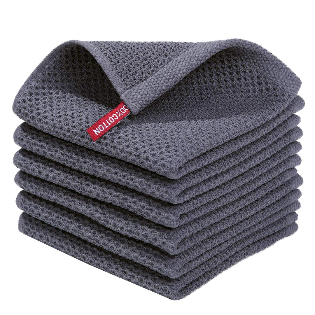 Homaxy100% Cotton Waffle Weave Kitchen Dish Cloths, Ultra Soft Absorbent Quick Drying Dish Towels, 12x12 Inches, 6-Pack, Dark Grey