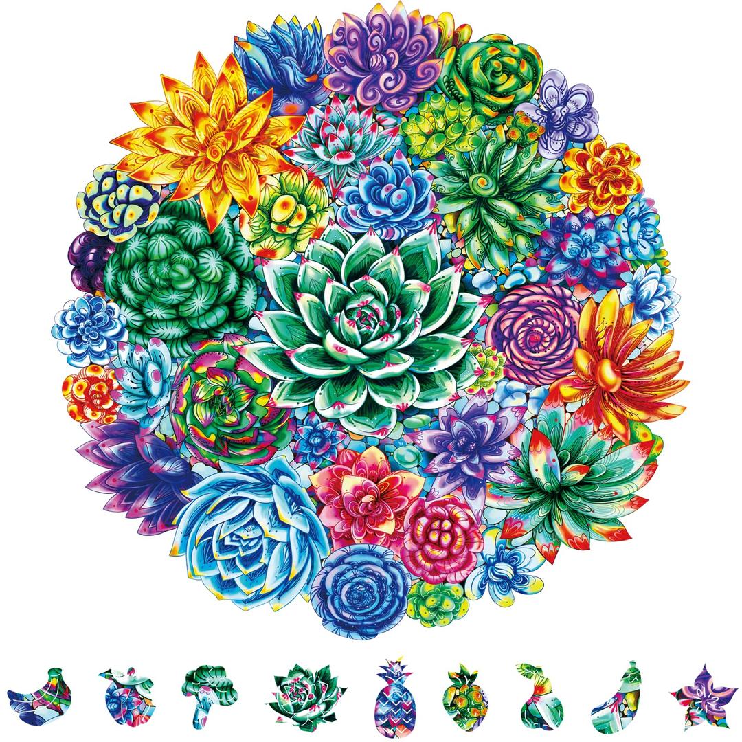 CLAORD Succulent Plant Wooden Puzzle for Adults - 200 Pieces, Unique Design, Gift for Teens and Adults, Liberty Jigsaw Puzzles, Wood Adult Jigsaw