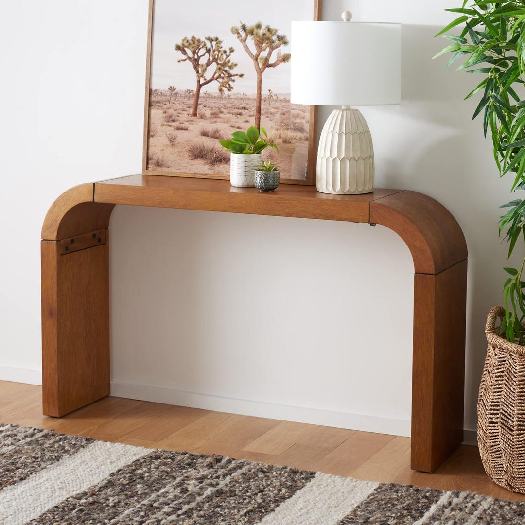 SafaviehHome Collection Liasonya Modern Natural Brown Waterfall Curved Console Table (Fully Assembled)