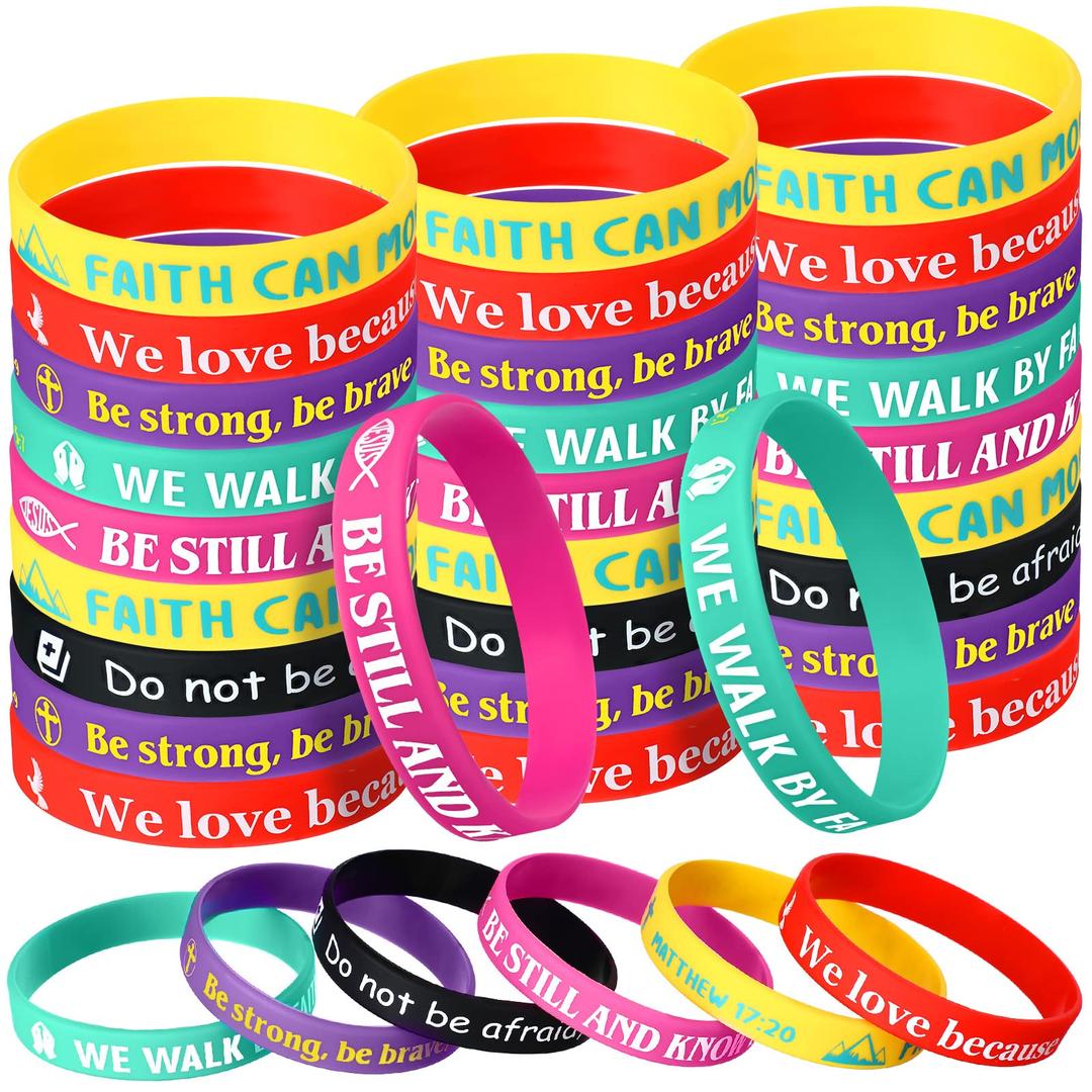 30 Pcs Christian Bible Bracelets Rubber Verse Bracelet Inspirational Silicone Wristband Faith Bible Verse Rubber Religious Bracelet Motivational Scripture Wristband Church Supplies for Men Women Teens