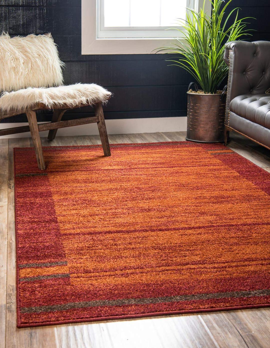 Unique Loom Autumn Collection Modern Contemporary Casual Abstract Area Rug (Terracotta/ Burgundy Border, 5 x 8 ft Rectangular)