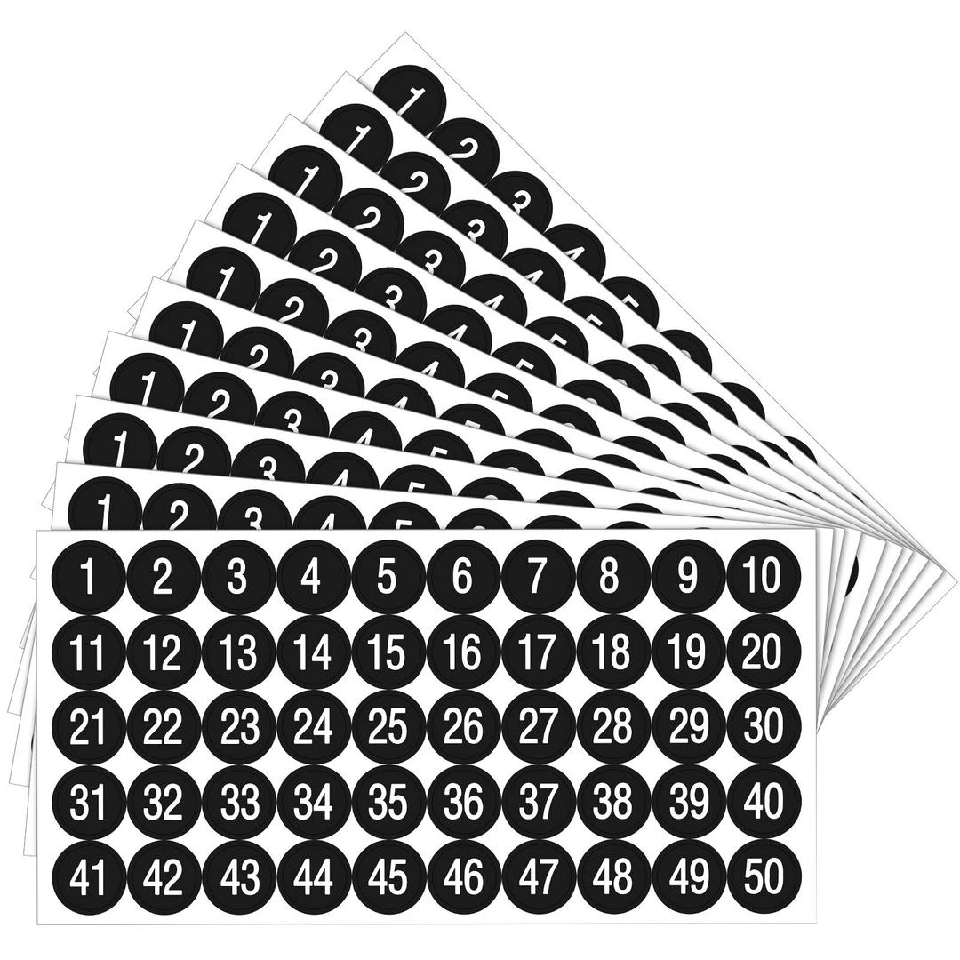 10 Sheets 1 to 50 Number Stickers Vinyl Consecutive Number Stickers Self Adhesive Decal for Indoor and Outdoor Waterproof Labels Number Inventory Stickers for Inventory Classification(Black,1 Inch)