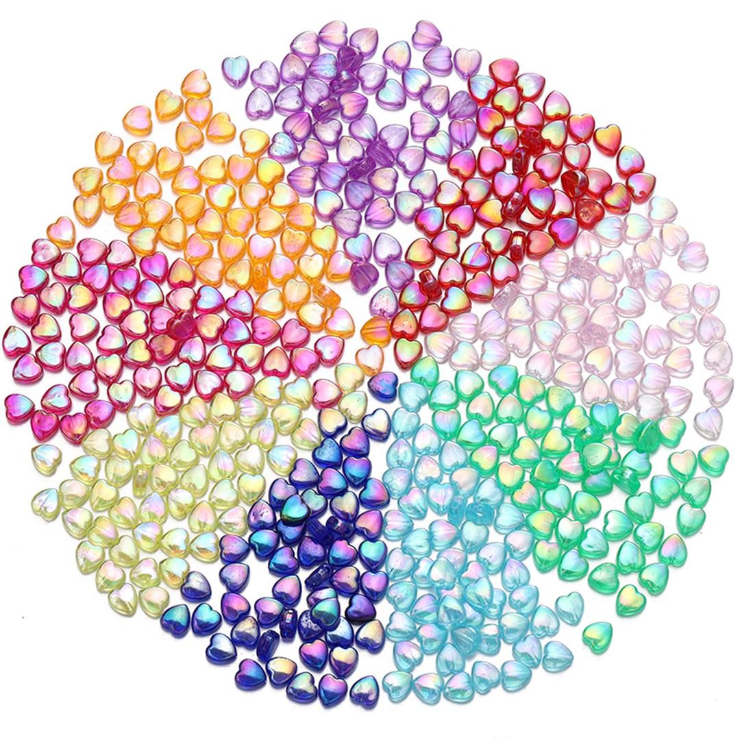 St.Kunkka 450 Pcs 9mm Acrylic Heart Shape Beads for Jewelry Making Craft DIY 9 Mixed Colors Loose Beads Heart Spacer Beads with Small Hole for DIY Bracelet Necklace Earrings (Heart)