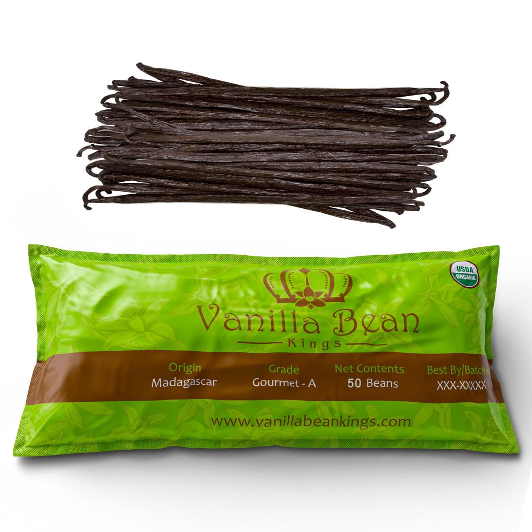 50 Organic Madagascar Vanilla Beans. Whole Grade A Vanilla Pods for Vanilla Extract and Baking