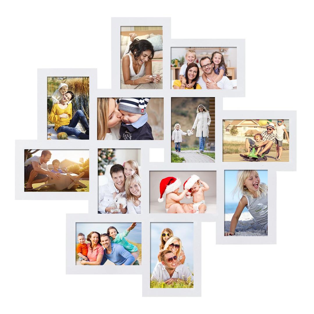 Adeco PF0205 Decorative Wood Wall Hanging Collage Picture Photo Frame, 12 Openings, 4x6 (White), 4 x 6-Inch