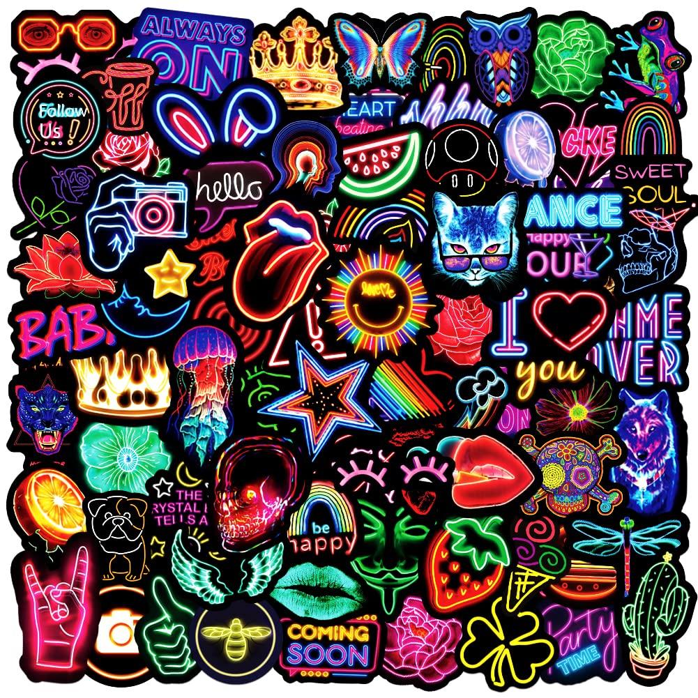 100Pcs Neon Stickers Decal, Waterproof Vinyl Stickers Pack for Bumper, Laptop, Skateboard, Water Bottle, Luggage, Phone, Graffiti Stickers for Adults