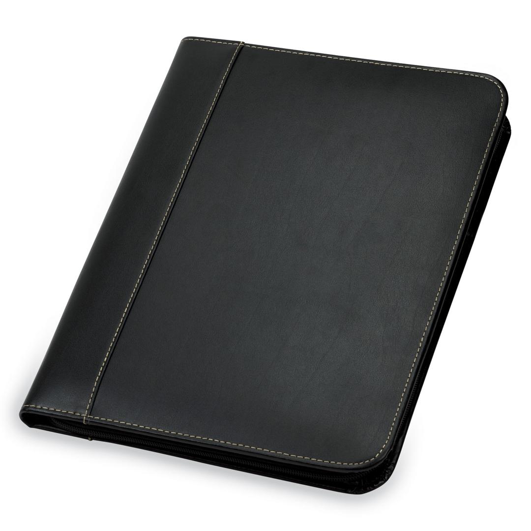 Samsill Contrast Stitch Leather Zippered Portfolio Folder/Business Portfolio for Men and Women, Resume/Document Organizer with Writing Pad, Black (71720)