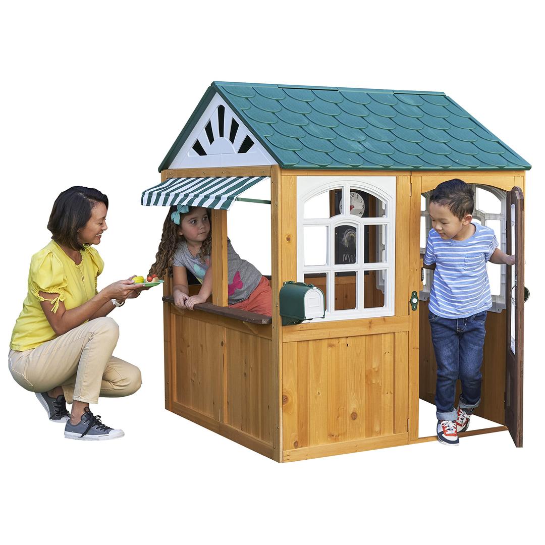 KidKraft 405 Garden View Wooden Outdoor Playhouse, including play café and accessories for Children Kids