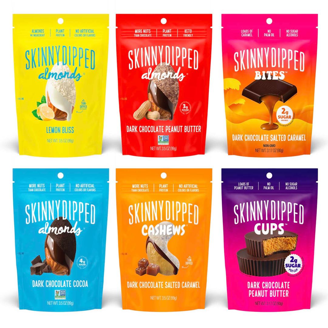 SkinnyDipped Faves Variety Pack, Healthy Snack, Plant Protein, Gluten Free, Pack of 6