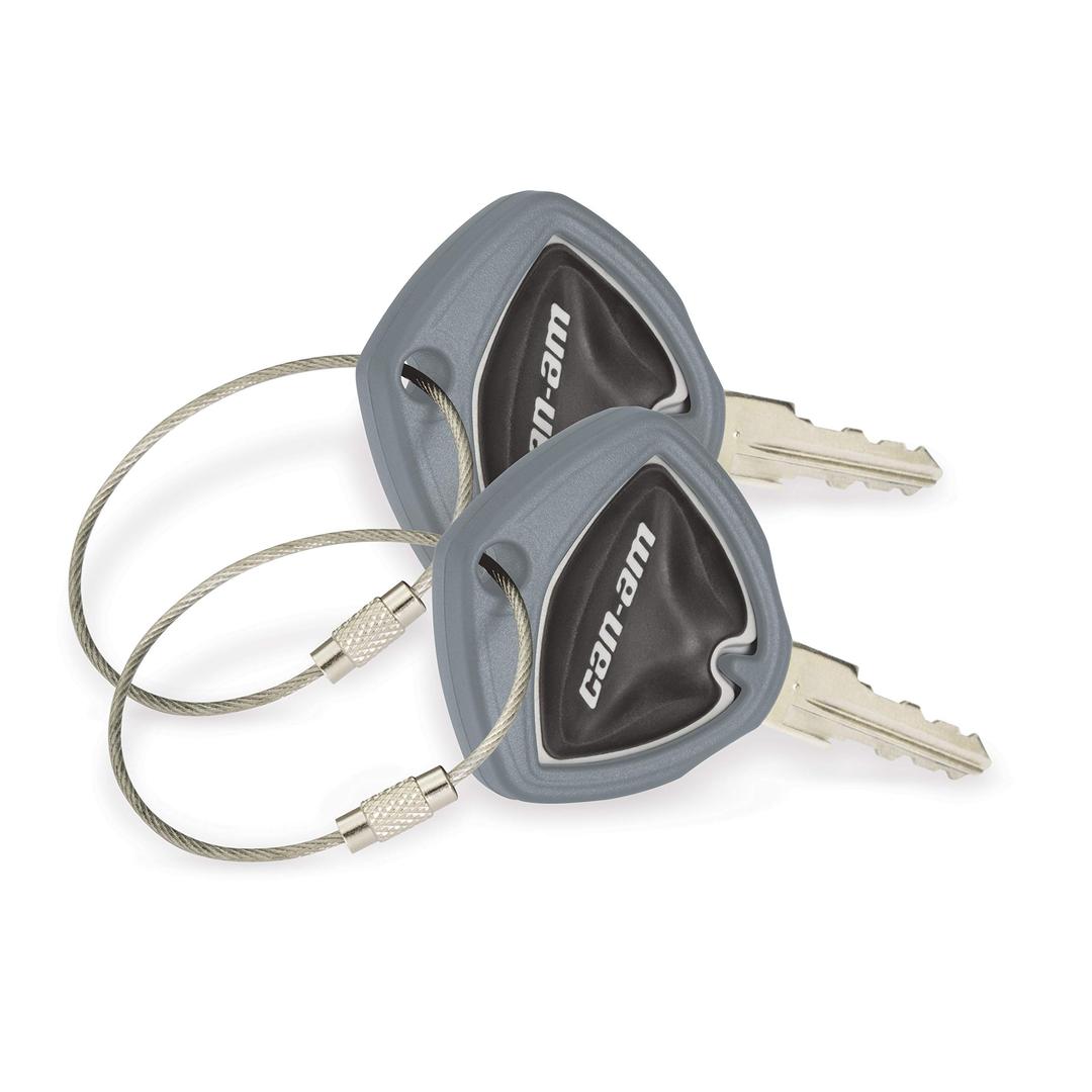 Show Chrome Grey Can-Am Spyder Key Covers, 2-Pack with Wire Barrel Lock Key Ring - Snaps Over Key, Adds Mounting Hole for Chains, Stylish & Complementary Design