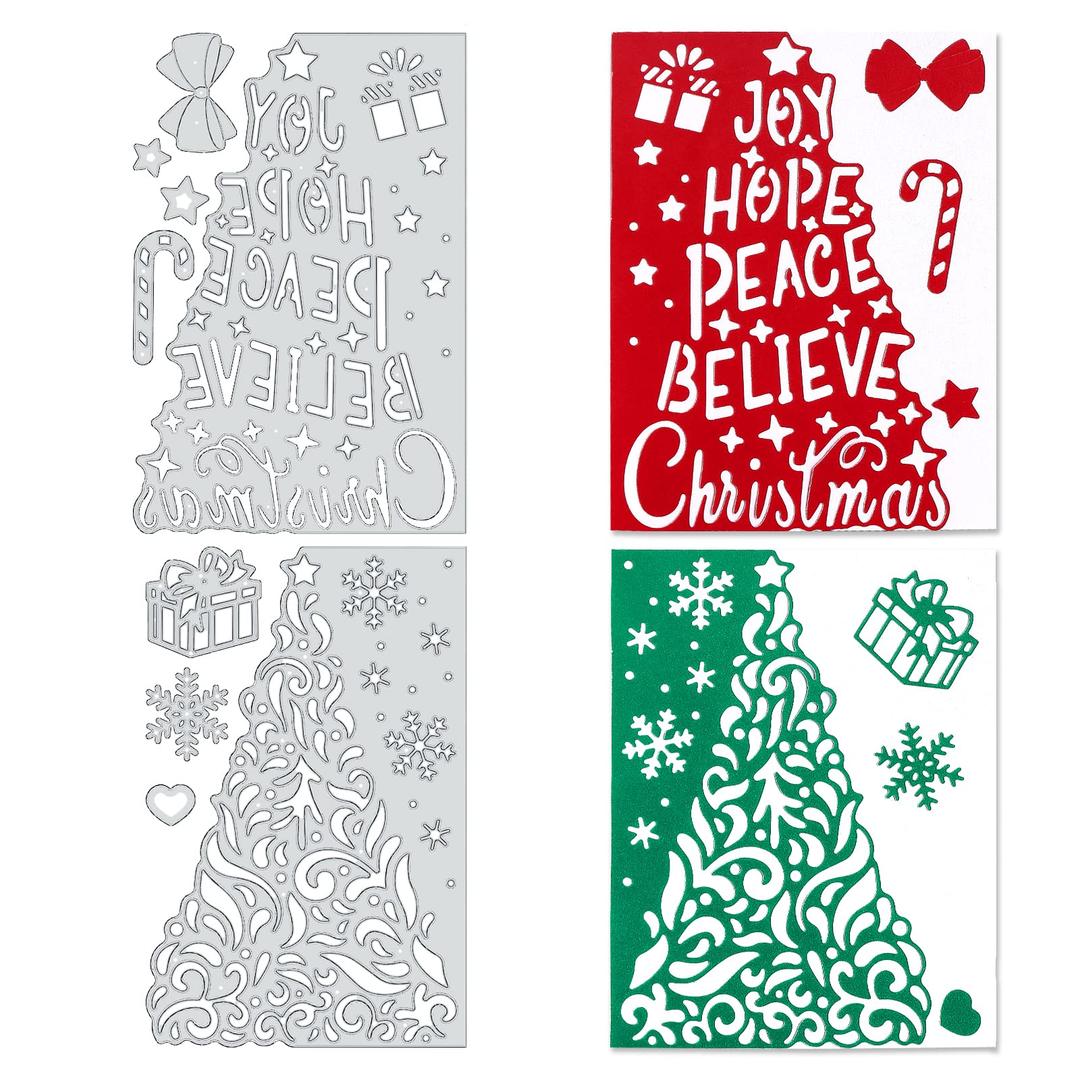 ORIGACH 2 Pieces Christmas Tree and Words Metal Cutting Dies Embossing Template for DIY Christmas Card Making and Scrapbooking