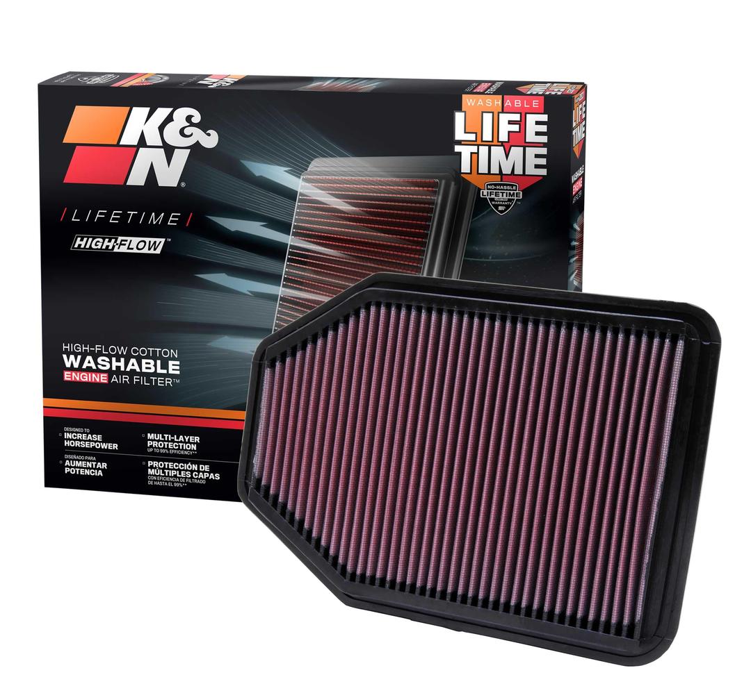 K&N Engine Air Filter: Increase Power & Towing, Washable, Premium, Replacement Air Filter: Compatible with 2007-2018 Jeep Wrangler V6 3.6L, 33-2364