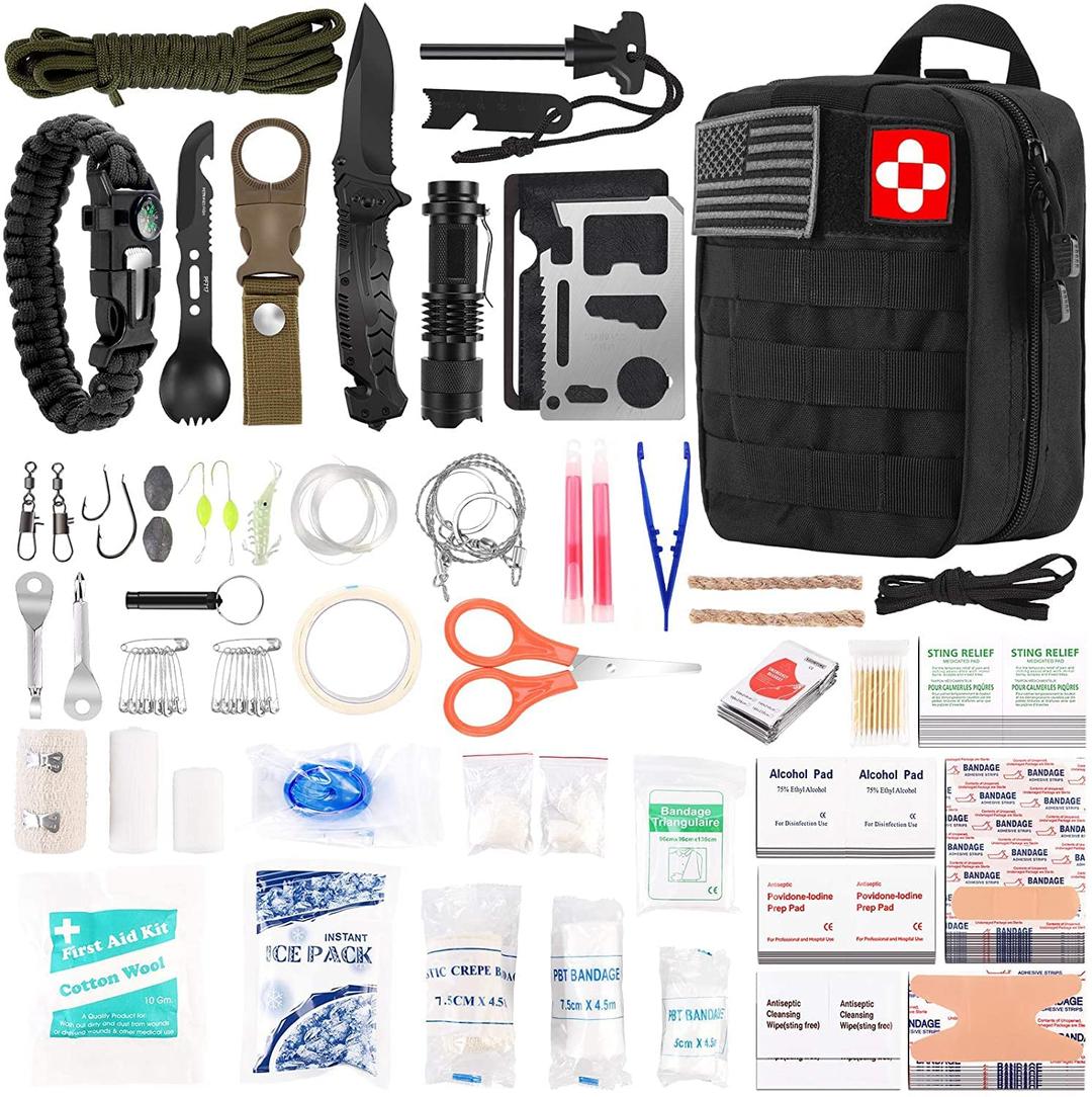 216 Pcs Survival First Aid Kits, Professional Survival Gear Equipment Tools First Aid Supplies kit for SOS Emergency Hiking Hunting Disaster Camping Adventures