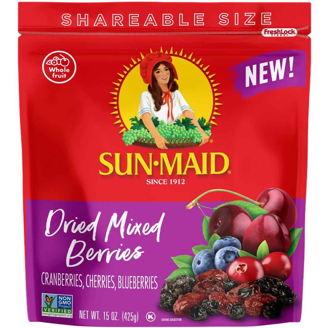 Sun-Maid Dried Mixed Berries - 15 oz Resealable Bag - Dried Cranberries, Cherries, Blueberries - Dried Fruit for School Snacks and Natural Sweeteners