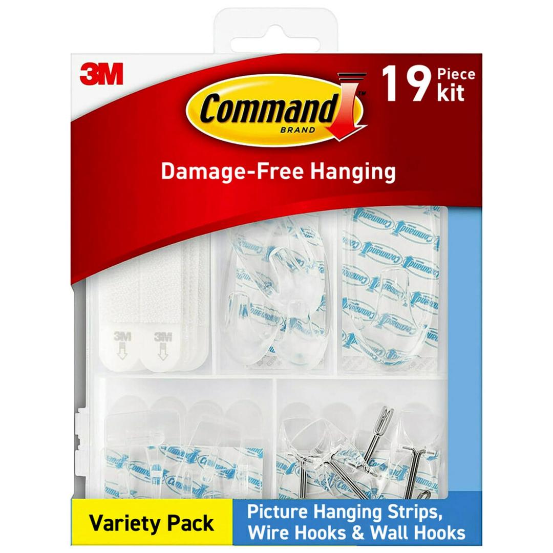 Command Clear Variety Pack, Including 8 Pairs of 15 lb Picture Hanging Strips, 4 Clear Wire Hooks and 11 Wall Hooks for Hanging Christmas Decorations, Damage Free Hanging Up to 19 Items