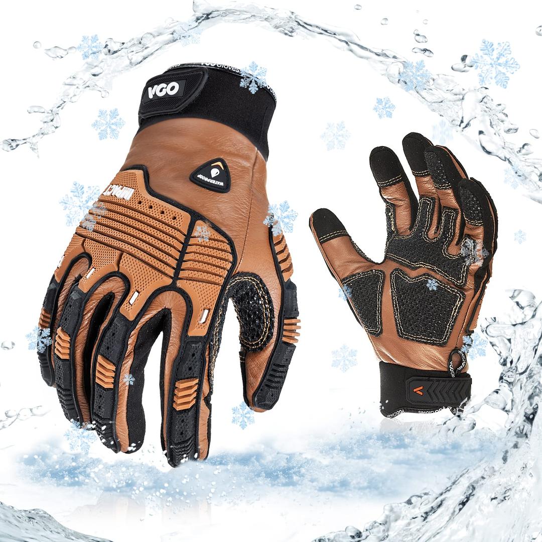 Vgo... 1 Pair -20℃/-4°F COLDPROOF,Winter Work Leather Gloves,Impact Gloves,Anti-Vibration,Water Resistant(CA7722FW)