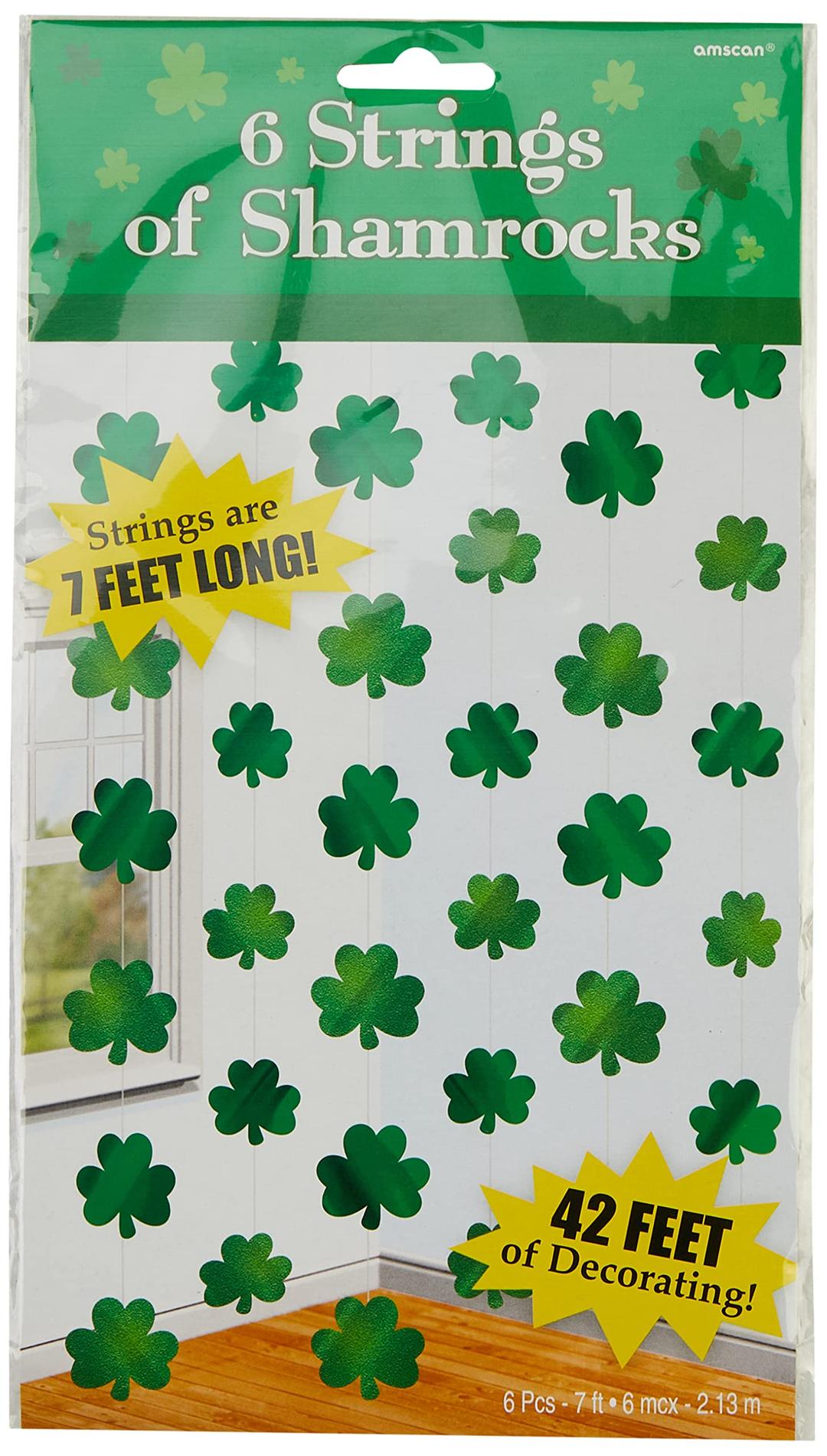 AmscanAmscan Lucky Irish Green St. Patrick's Day Shamrock Foil String Party Decoration, Foil, 7', Pack of 6