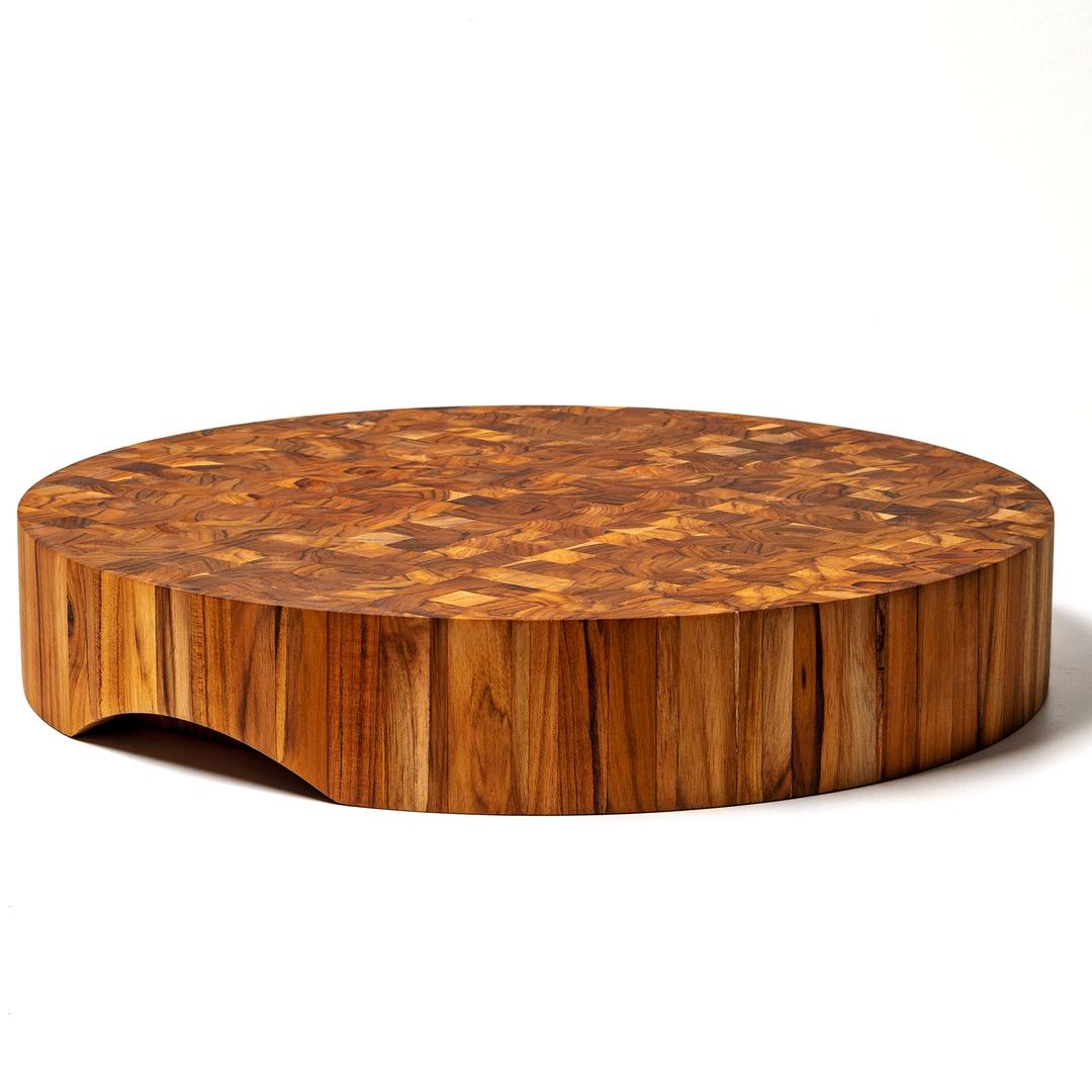 Extra Thick Large Round End Grain Wood Chopping Board (46 x 46 x 7.6 cm) Butcher Block Made of Teak Wood and Conditioned with Beeswax, Linseed & Lemon Oil by Ziruma