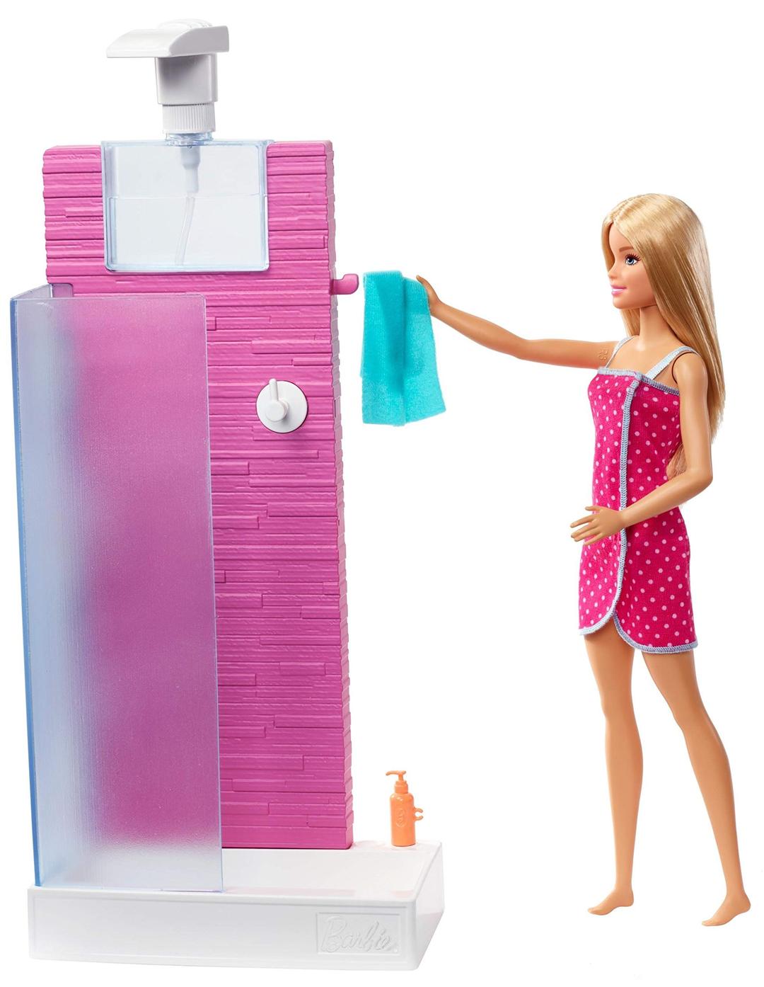 Barbie Plastic Doll & Shower Playset, Multicolor