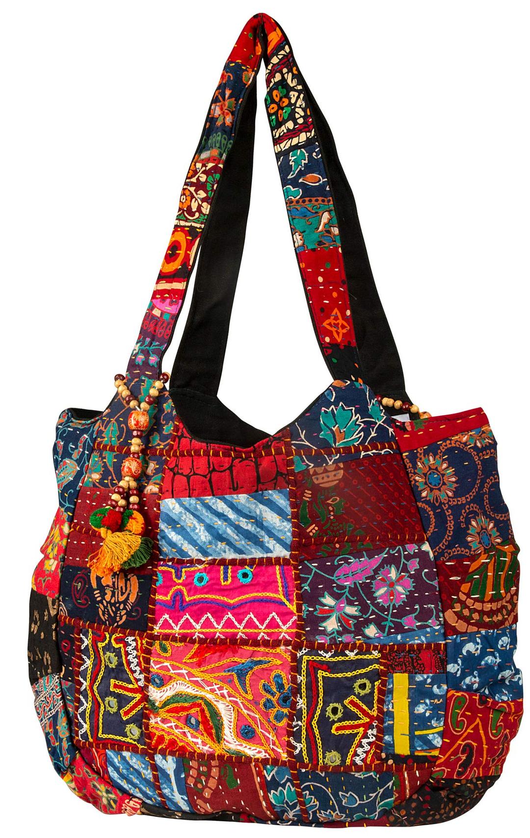 Tribe Azure Fair TradeHippie Handmade Shoulder Beach Bag Tote Boho Chic Patchwork Embroidered Purse Red Casual Everyday Roomy Laptop School Market