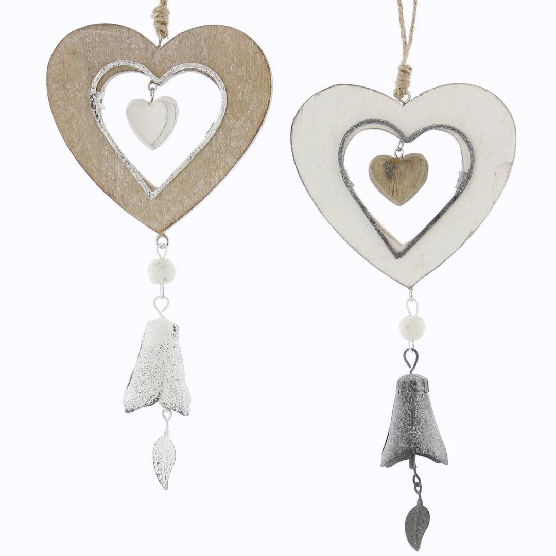 Frank FlechtwarenHeart Pendant with Small Bell, Set of 2