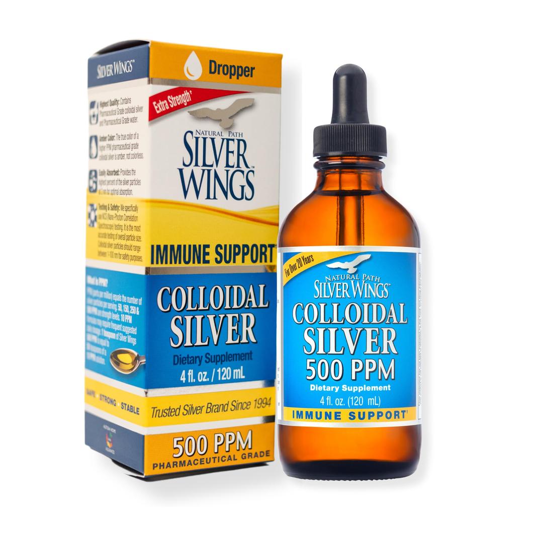 Natural Path Silver Wings Colloidal Silver 500ppm Immune Support Supplement 4 fl. oz. Dropper