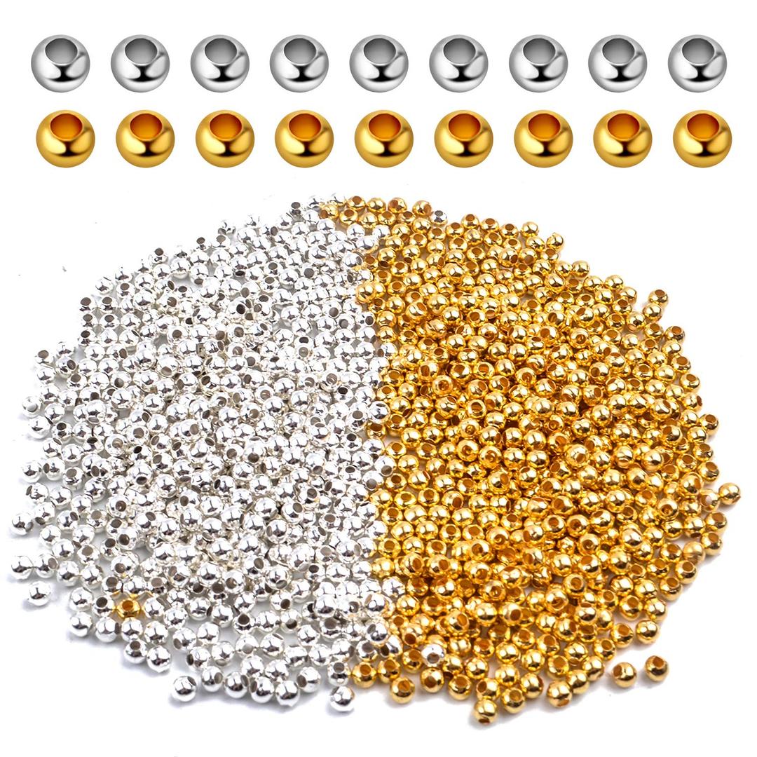 Aylifu Crimp Beads 3mm, 1000 Pieces Stopper Beads Stainless Steel Bead Spacers for DIY Bracelet Jewelry Making, Gold and Sliver