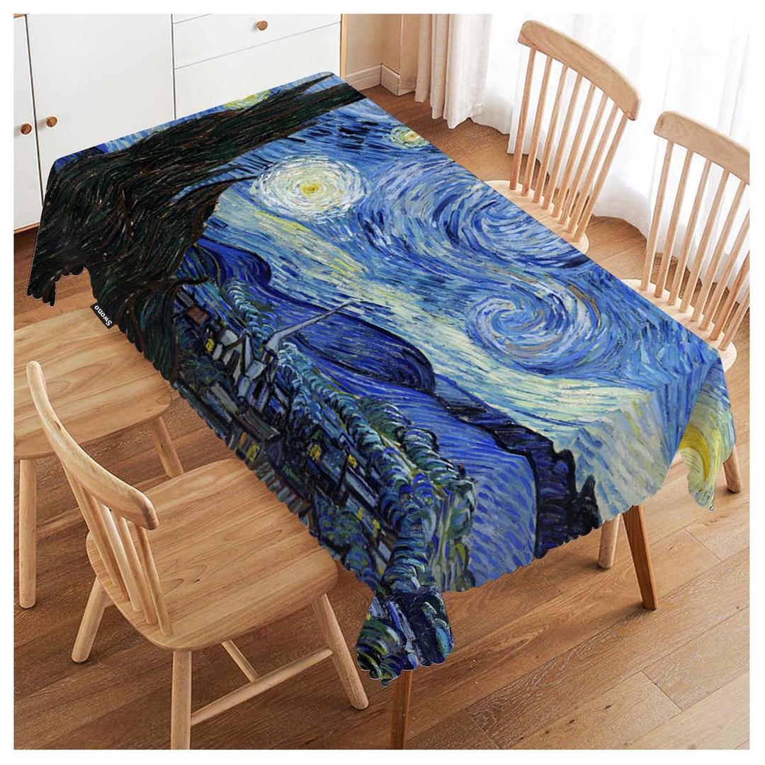 Swono Van Gogh Table Cloth Abstract Classic Starry Night Art Painting Rectangle Tablecloth Picnic Table Cover BBQ Table Cloths Polyester for Kitchen Home Dining 50x72 Inch